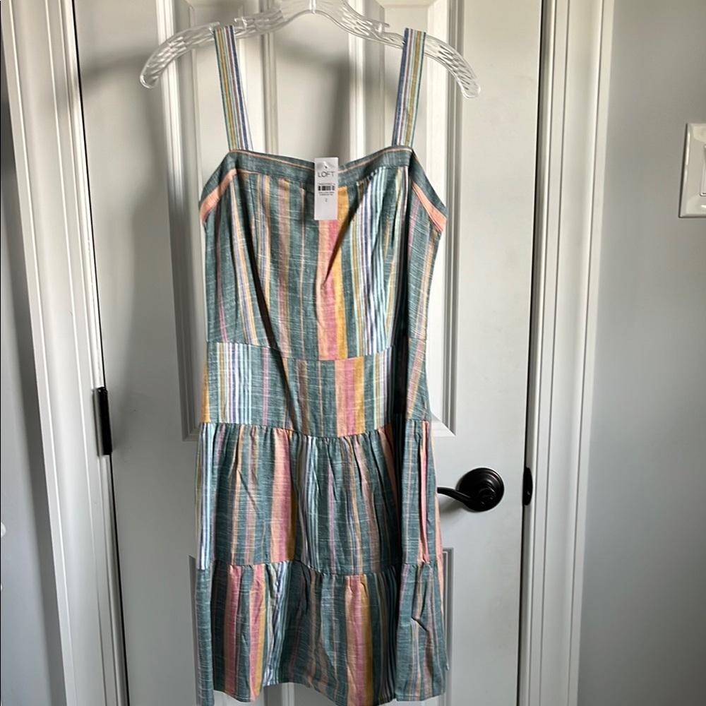 NWT Loft Madras Striped Dress Sundress Pink Blue Green White S
